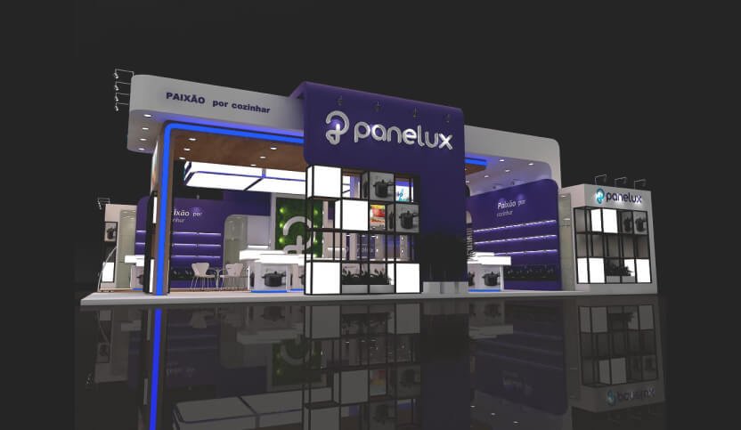 Projeto de estande 3D Panelux.